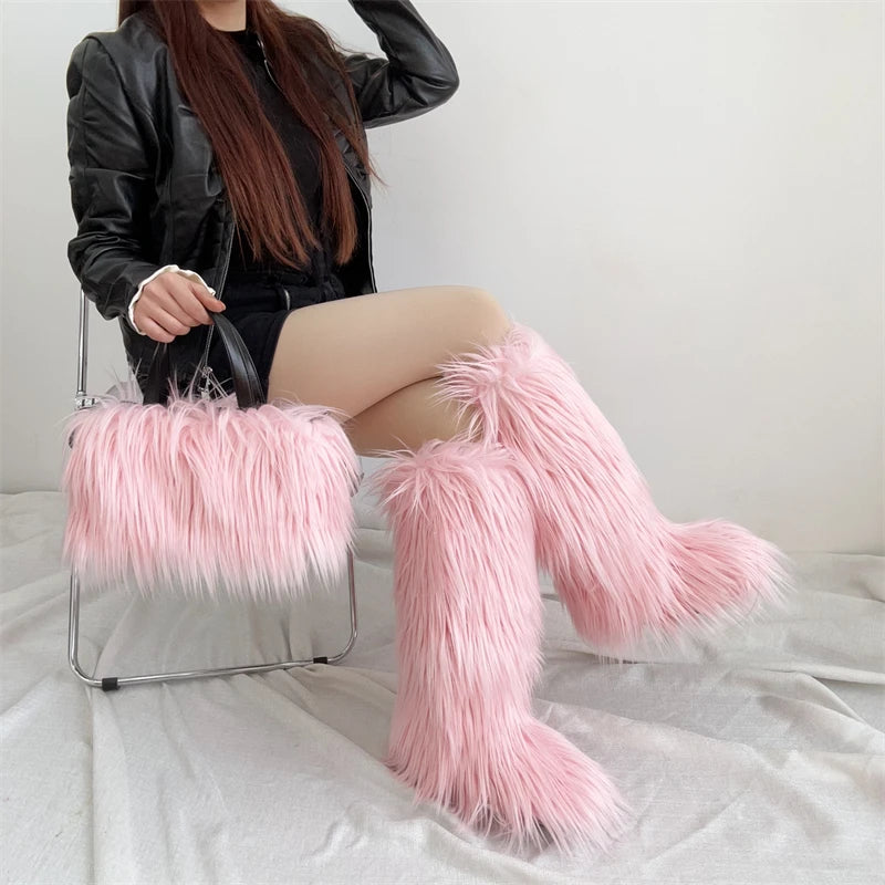 Plush Fur Boots and Bag Set