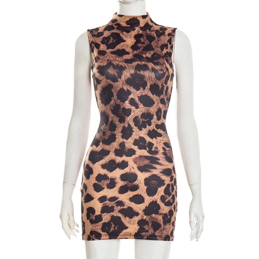 Leopard Print Halter Bodycon Mini Dress