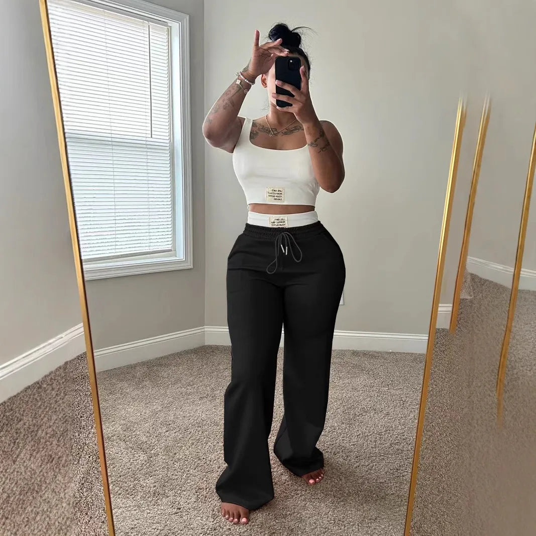 Solid Tank Top + Drawstring Pants Set.