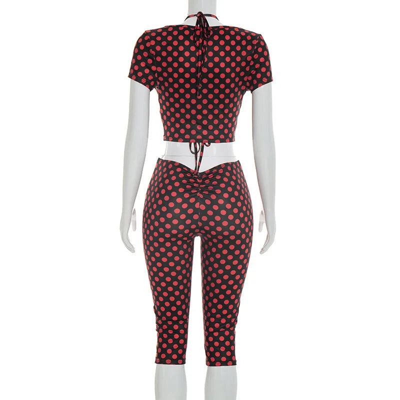 Polka Dot Print Crop Top and Pants Set