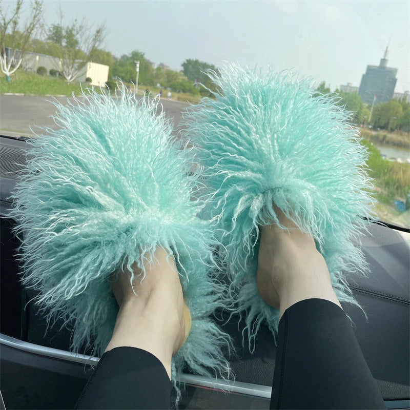 Fluffy Faux Fur Slides.
