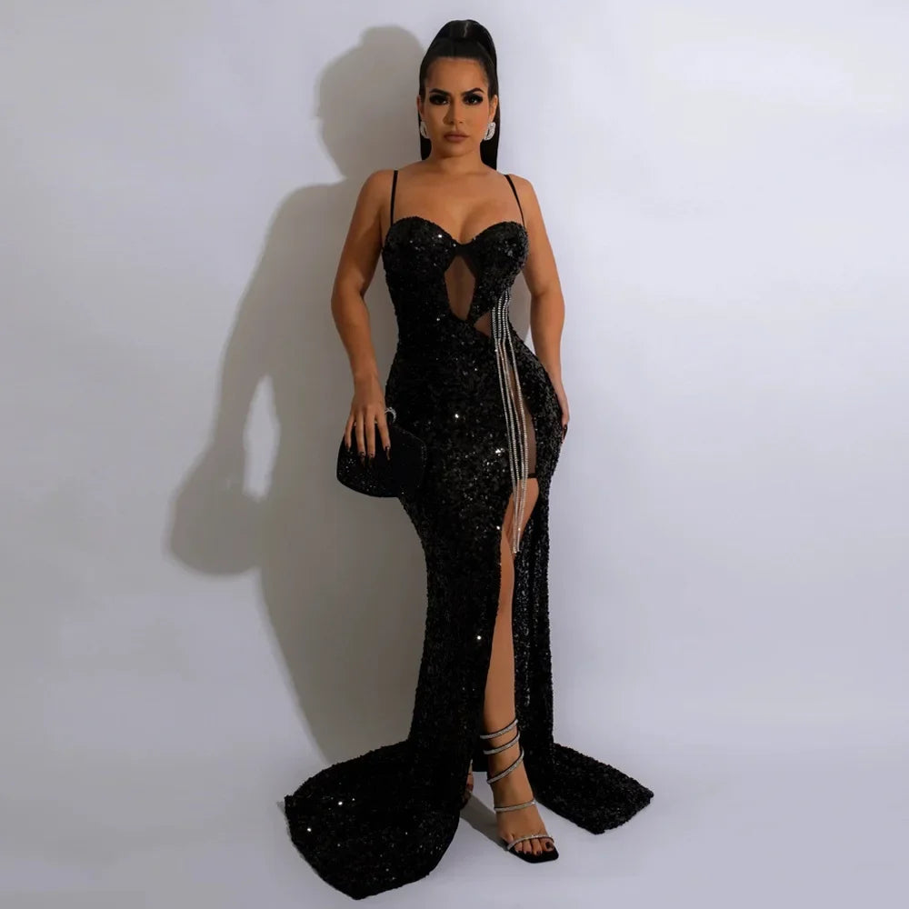 Sequined Tassel High Side Slit Maxi
