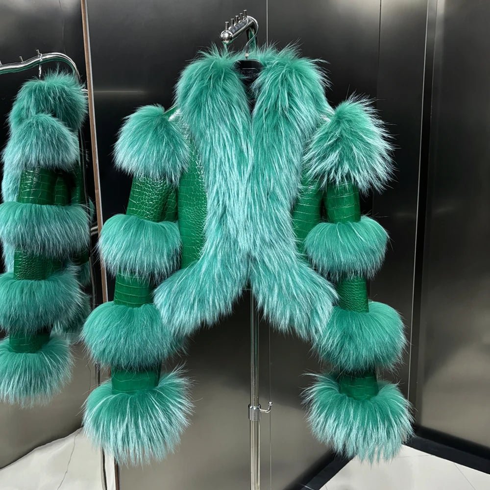 Crocodile Leather Cropped Jacket