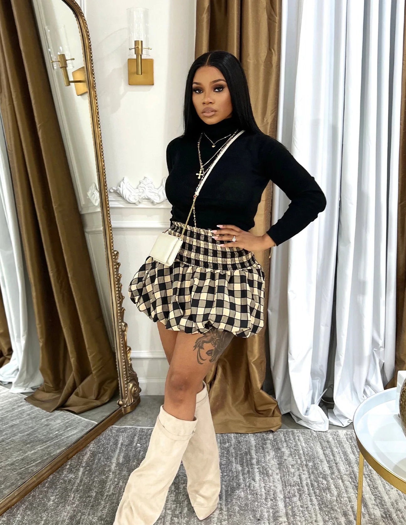 Puff Plaid Mini Skirt.