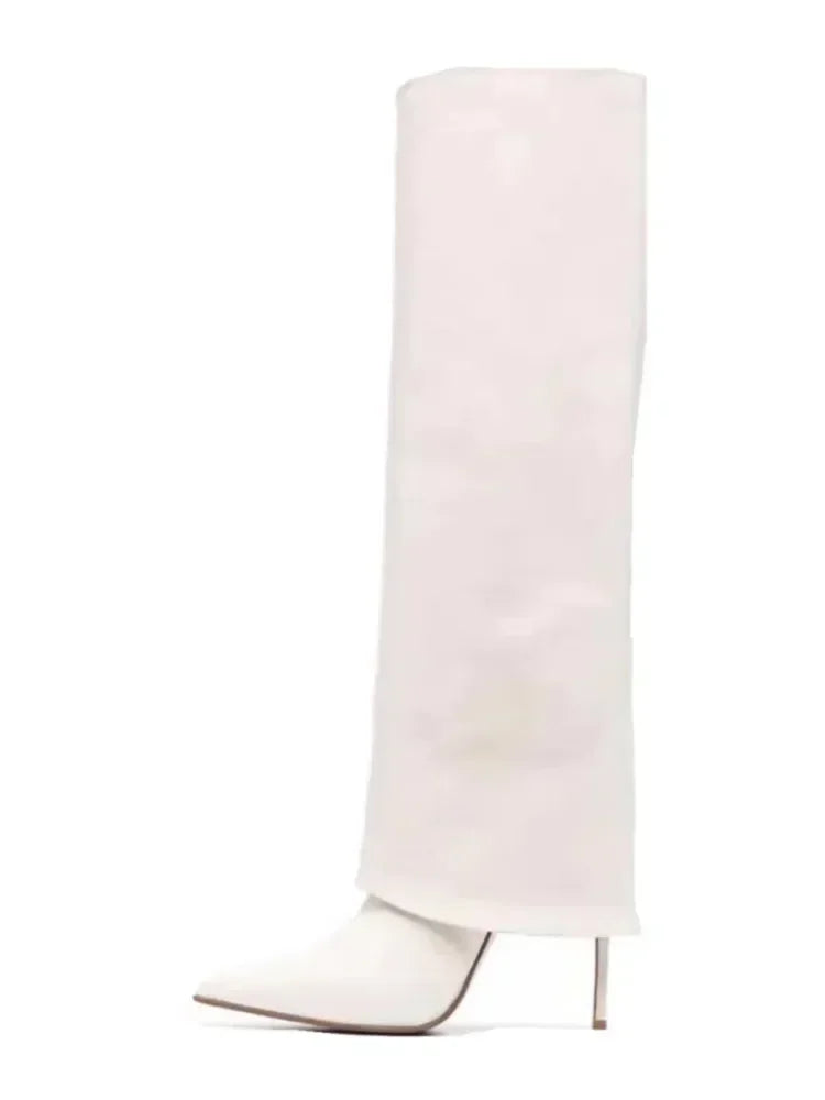 Knee-High Leather Skirt Boots