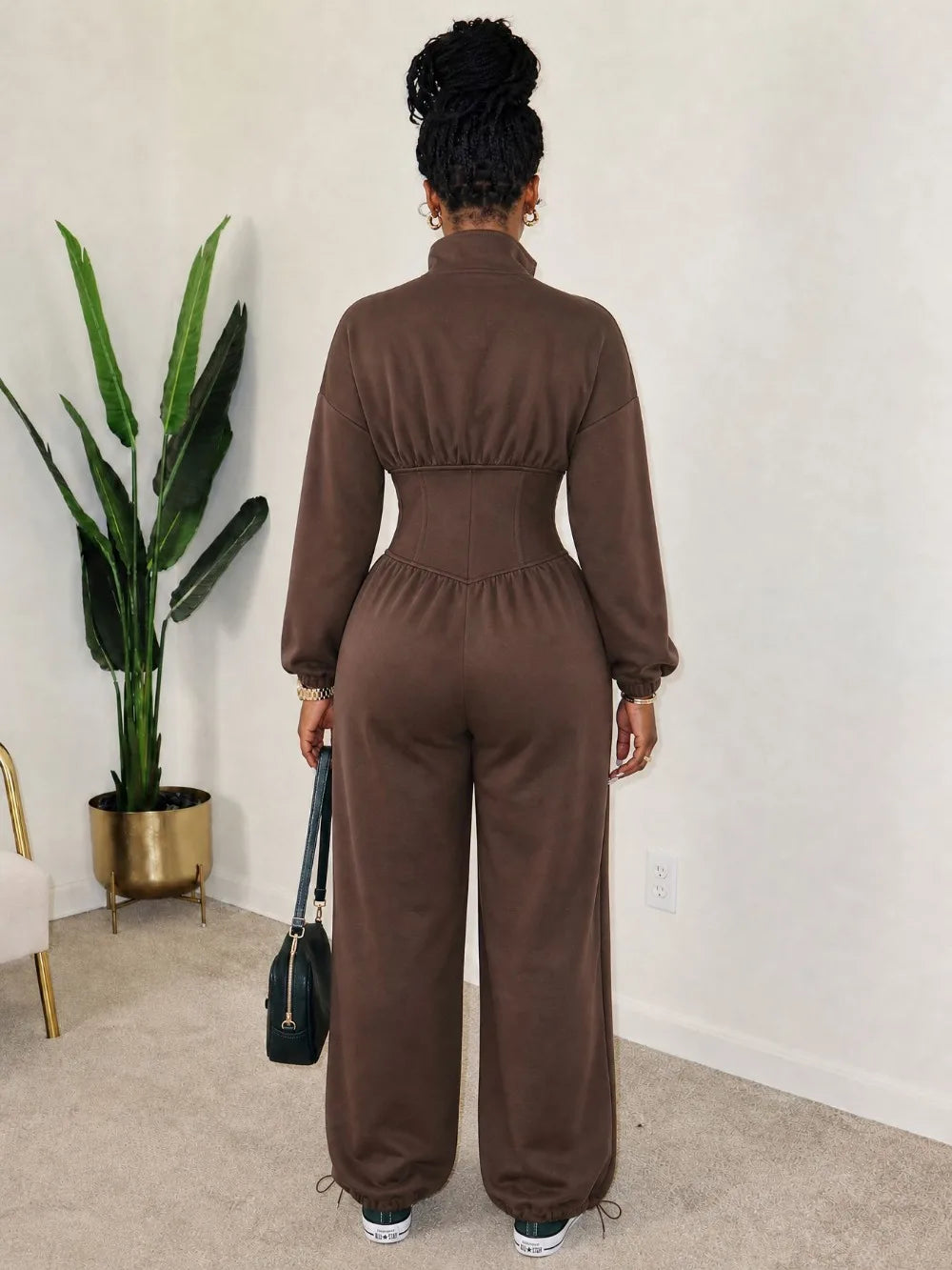 Waist Cinched Zipper Jumpsuit