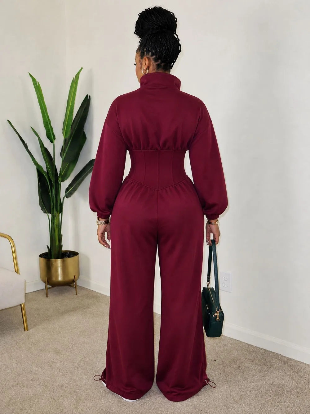 Waist Cinched Zipper Jumpsuit
