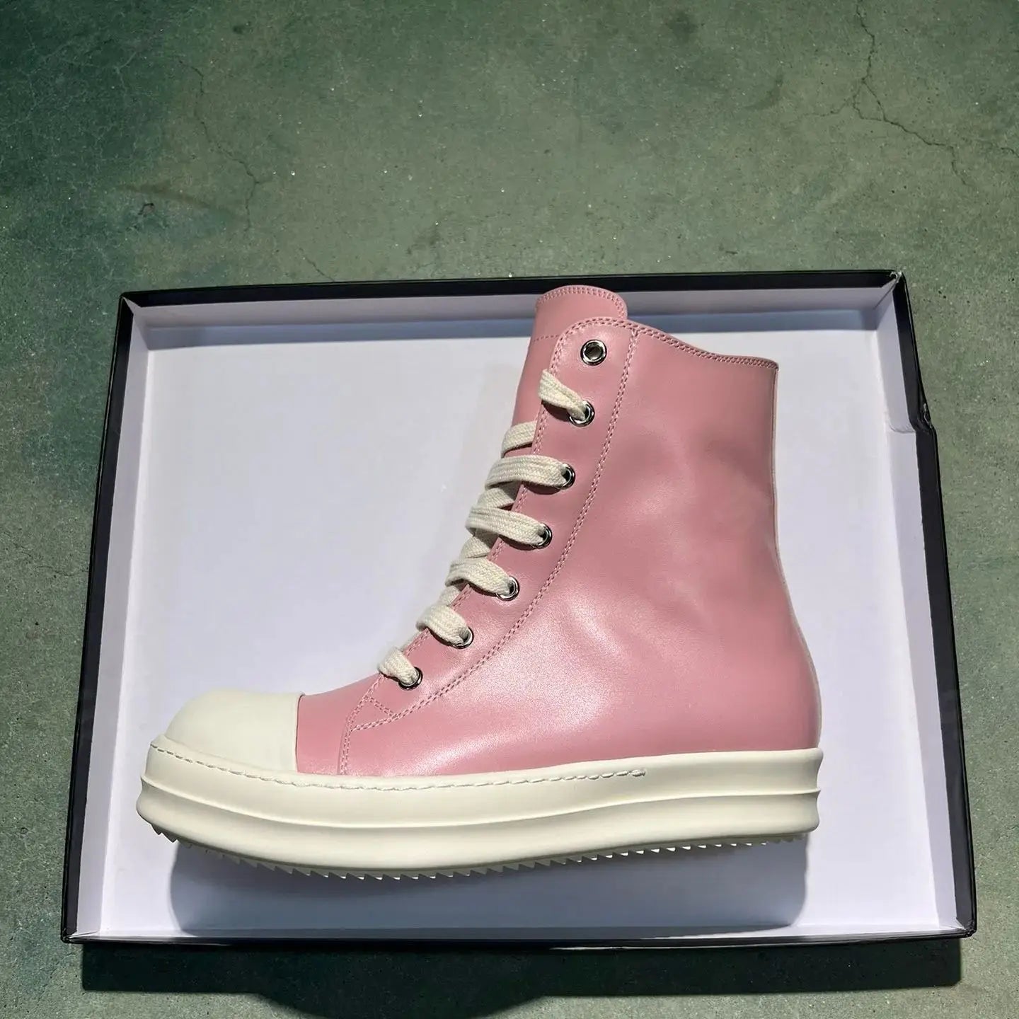 High Top Luxury Leather Lace Up Zip Sneaker.