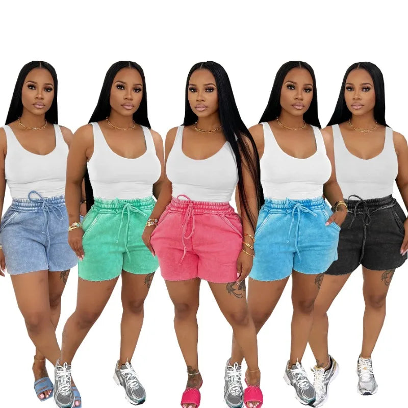 Distressed Mini Drawstring Loose Short Set.