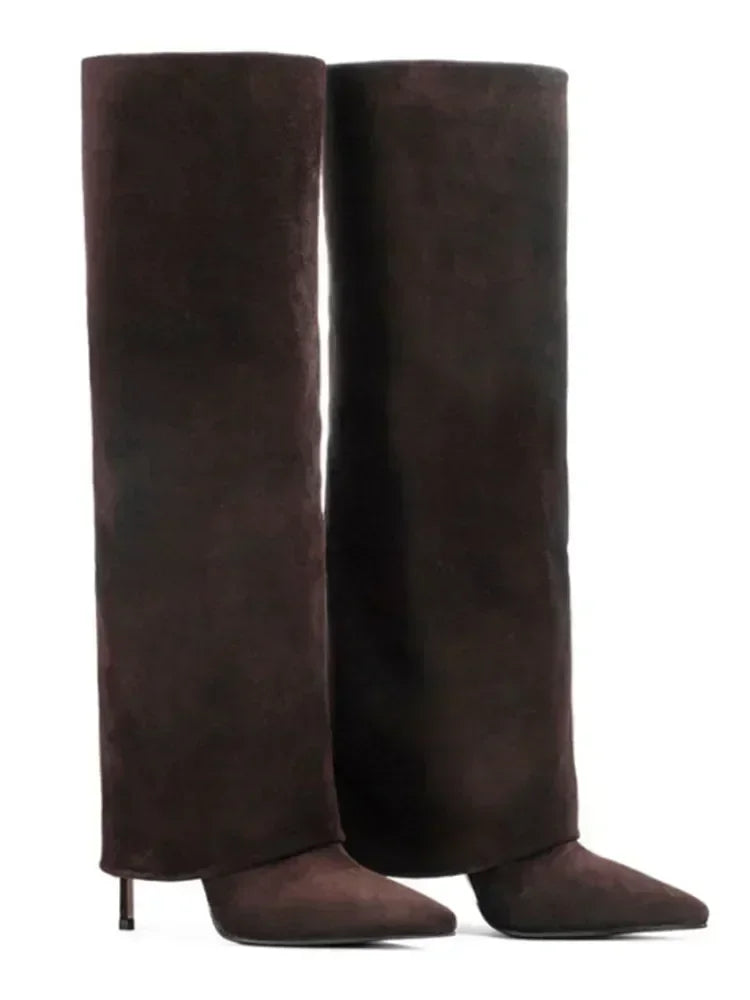 Knee-High Leather Skirt Boots