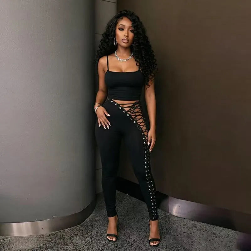 Lace-Up Leopard Pants Set