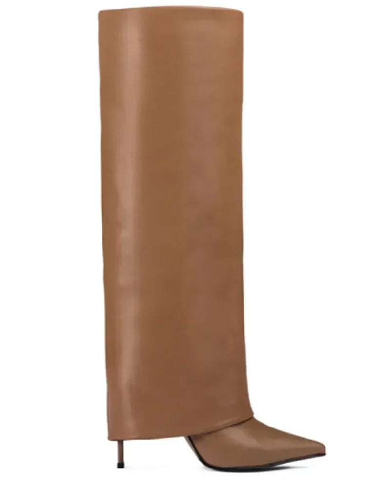 Knee-High Leather Skirt Boots