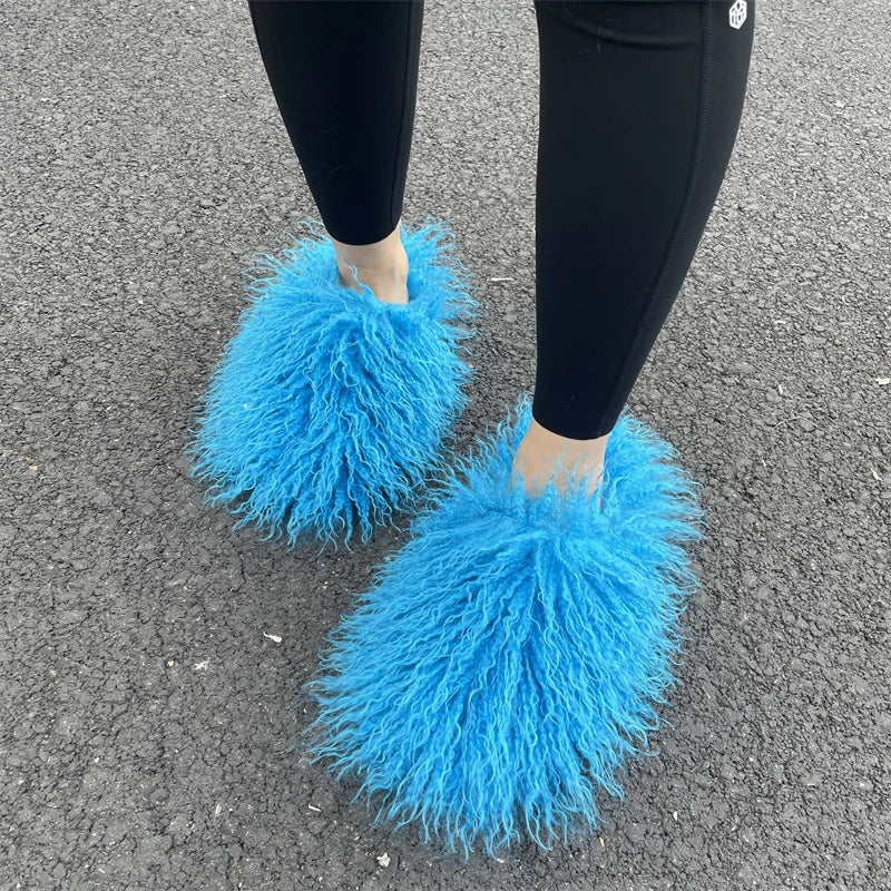 Fluffy Faux Fur Slides.