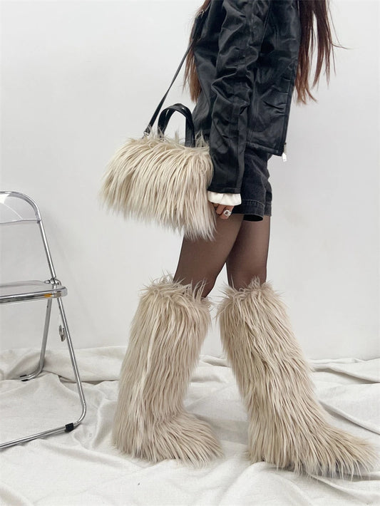 Plush Fur Boots and Bag Set