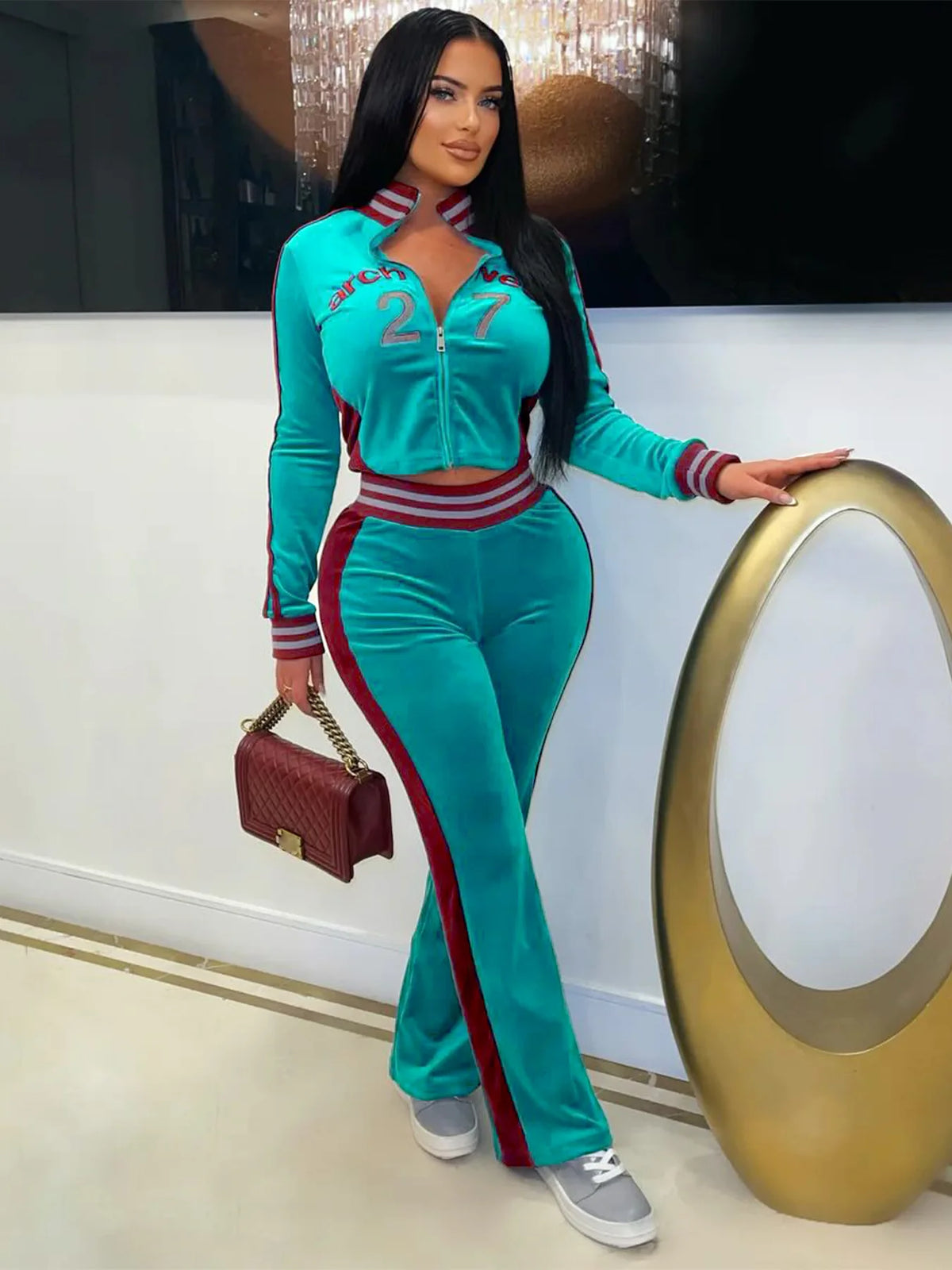 Velvet Flare Pants Tracksuit