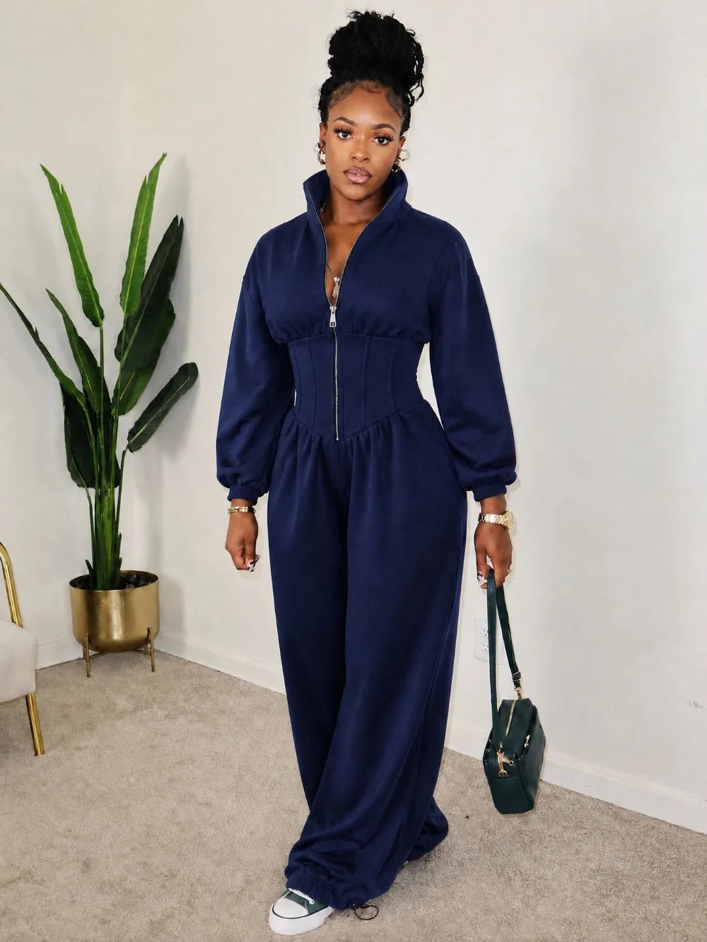 Waist Cinched Zipper Jumpsuit