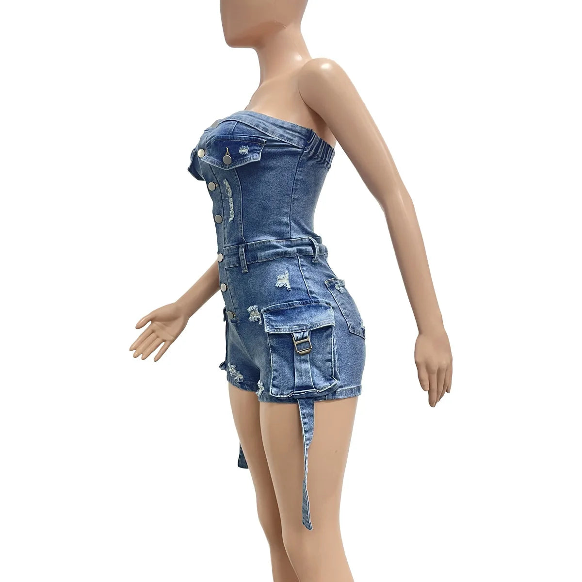 Denim Pocket Cargo Bodycon Romper