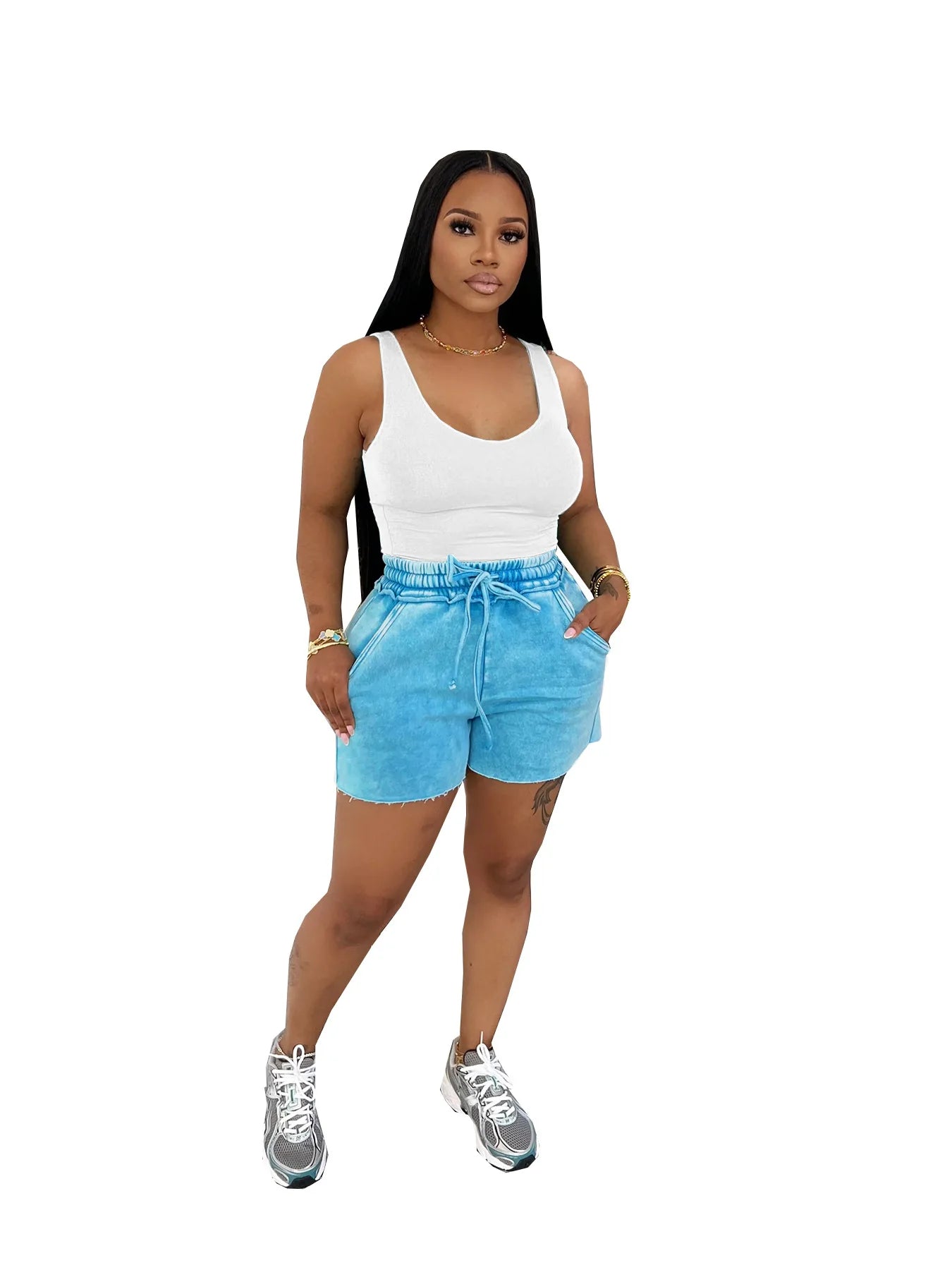 Distressed Mini Drawstring Loose Short Set.