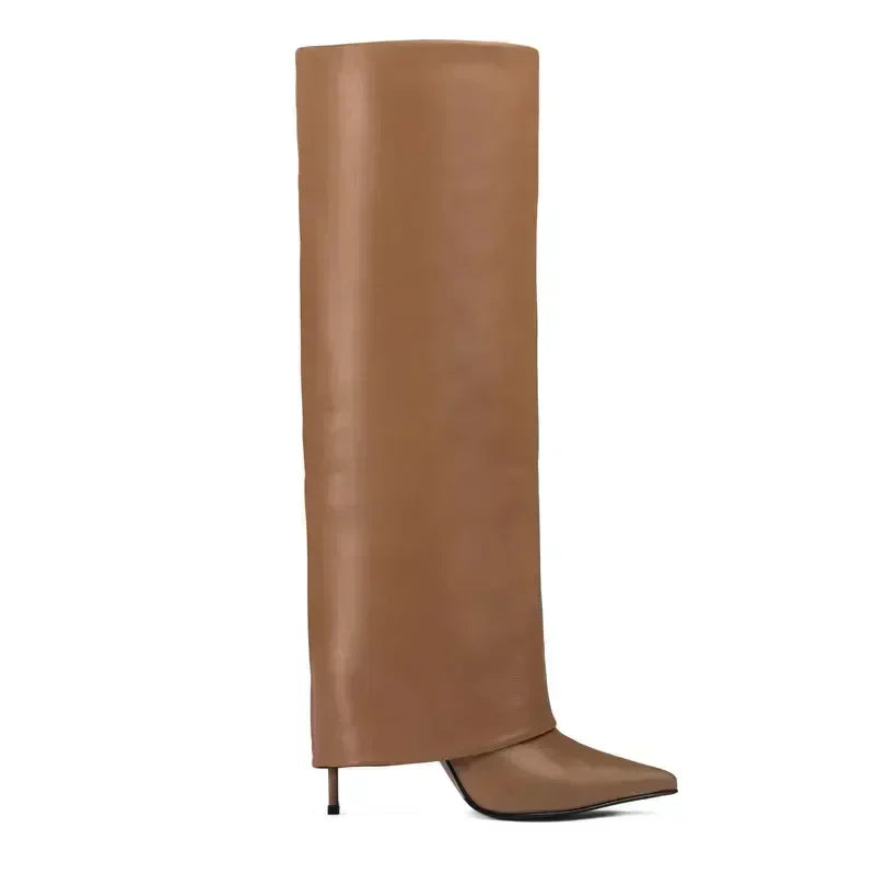 Knee-High Leather Skirt Boots