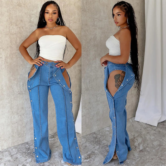 Denim Cargo Wide-Leg Jeans.