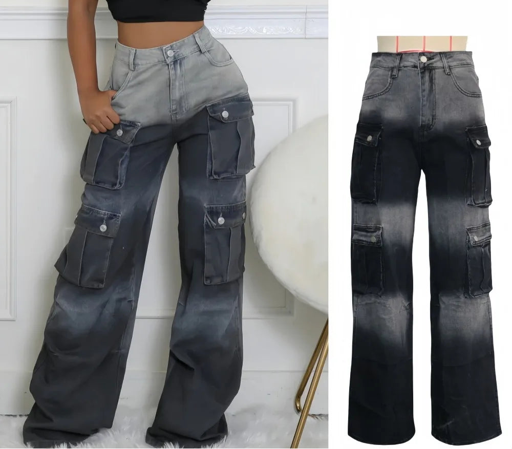Gradient Solid Color Cargo Pocket