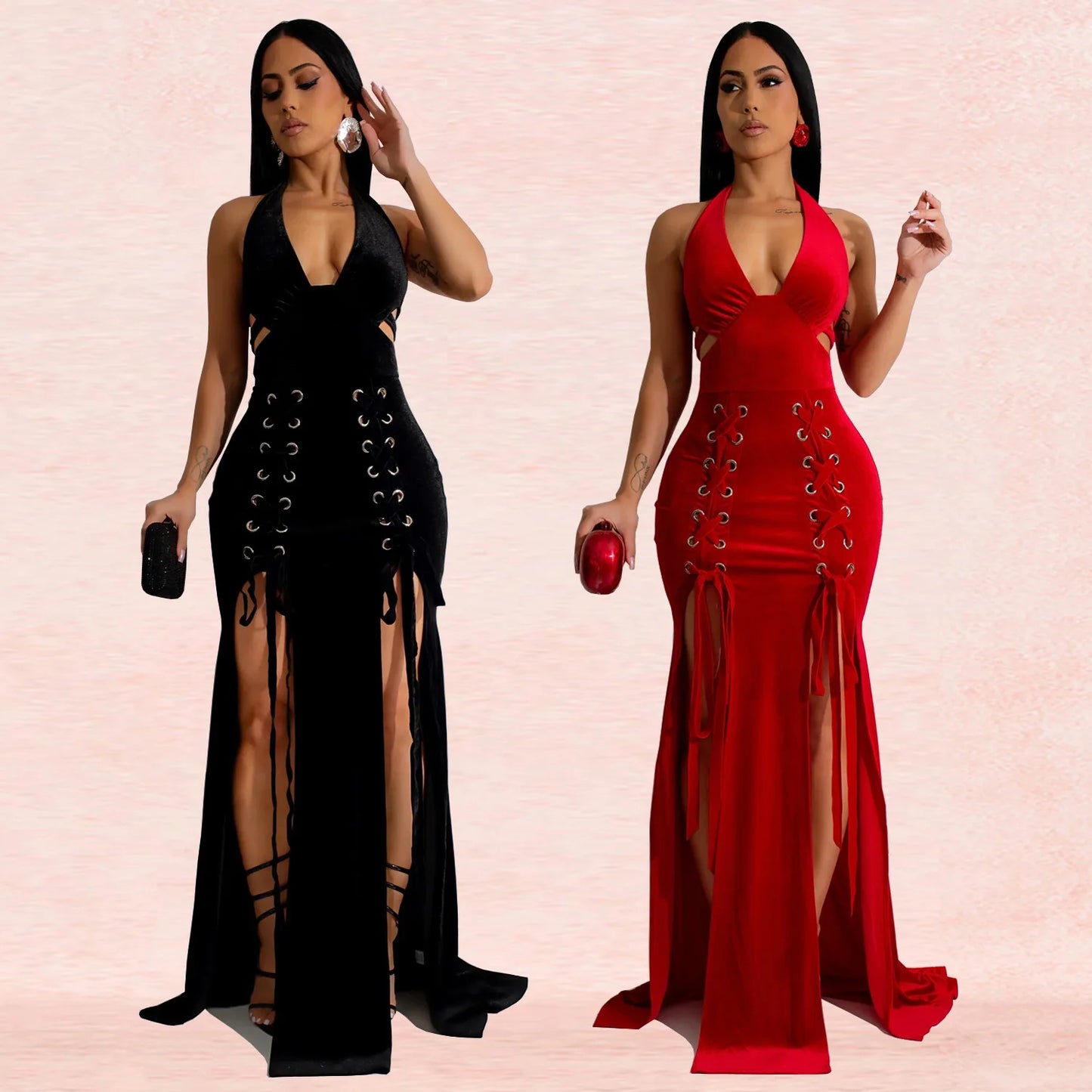 Lovely Bandage Velvet V-Neck Bodycon Dress.
