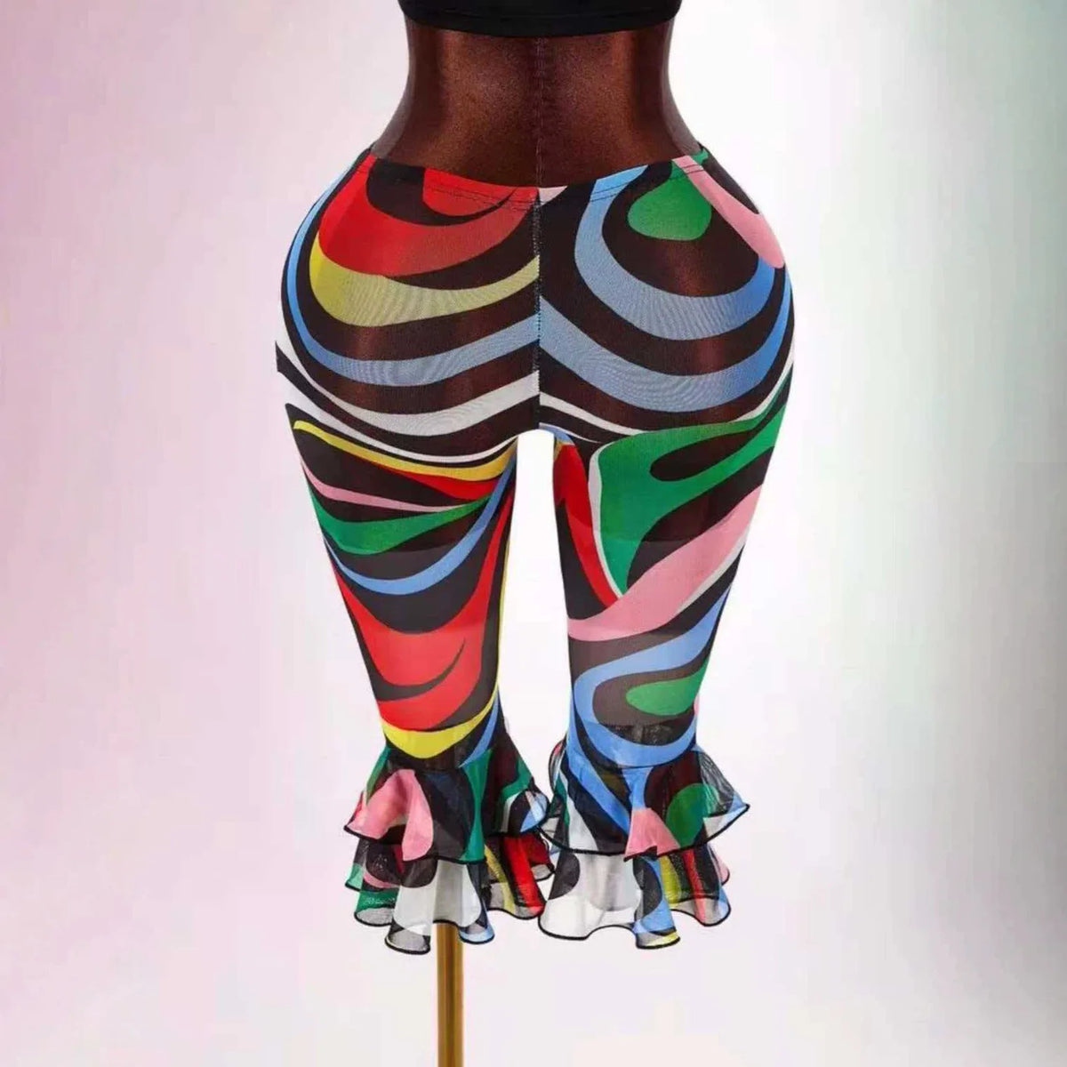 Swirl Print Ruffle Pants