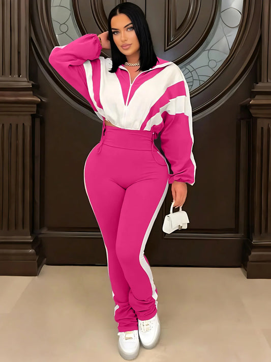 Color Block Pants Tracksuit Set.