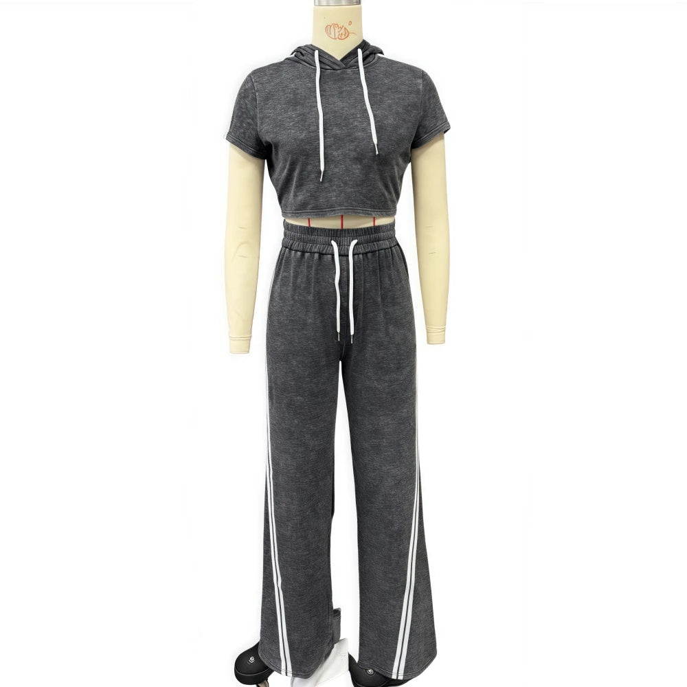 Cute and Comfy Two-Piece Stripe Crop Top and Pants Set.