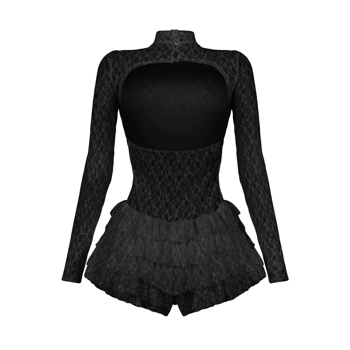 Lace Ruffles Backless Shorts Romper