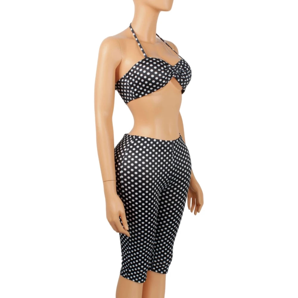 Polka Dot Print Hollow Two-Piece Set