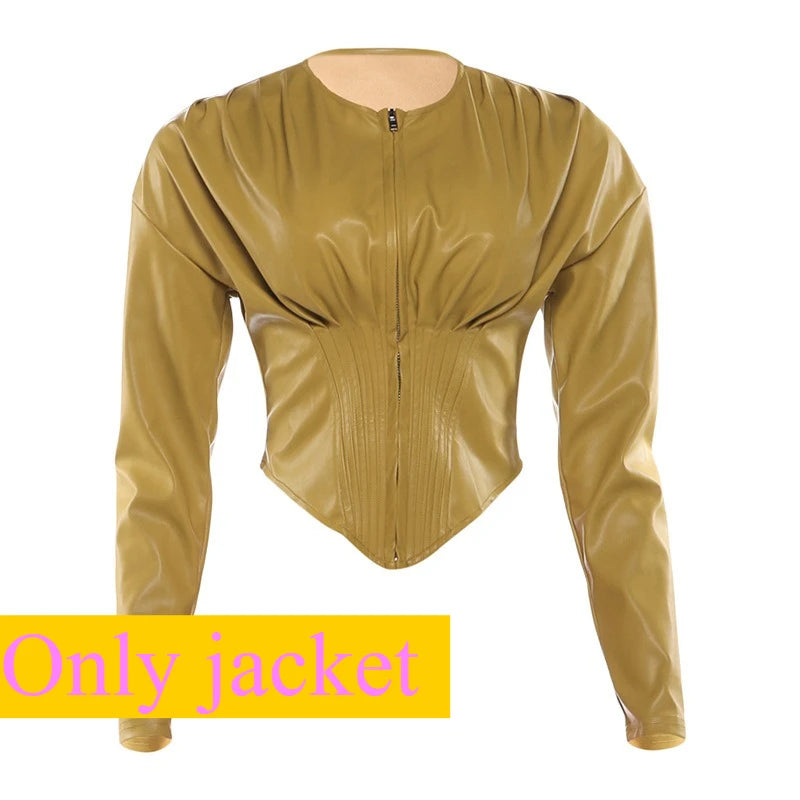 Sassy Color Leather Top and Pants Set