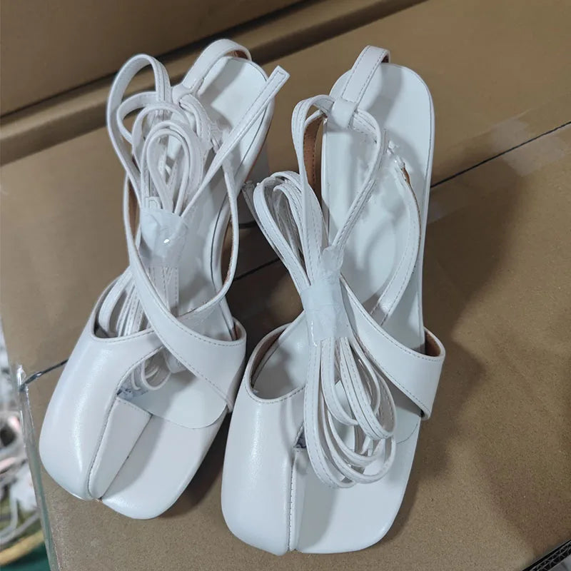 Split Toe Lace-Up Heels