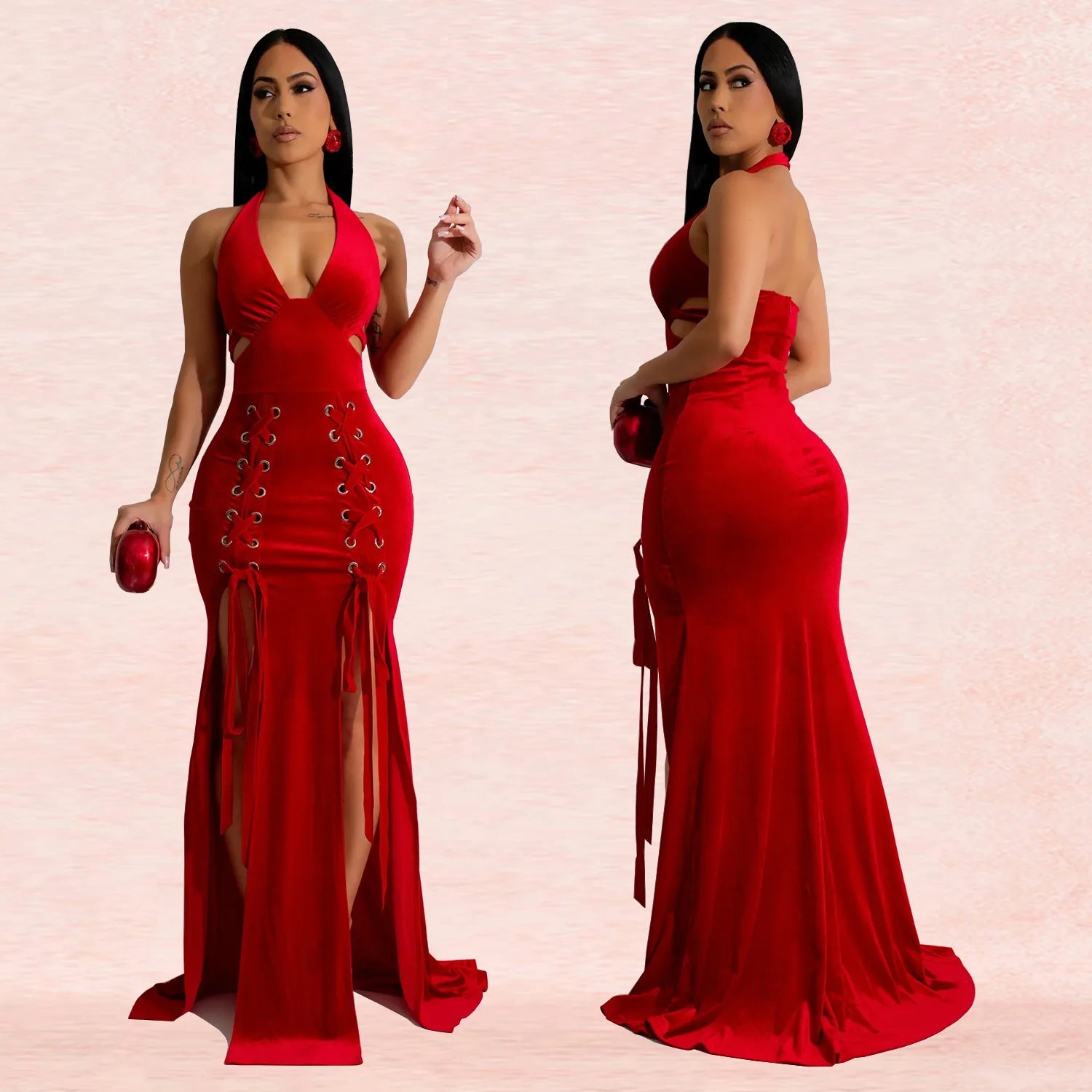 Lovely Bandage Velvet V-Neck Bodycon Dress.