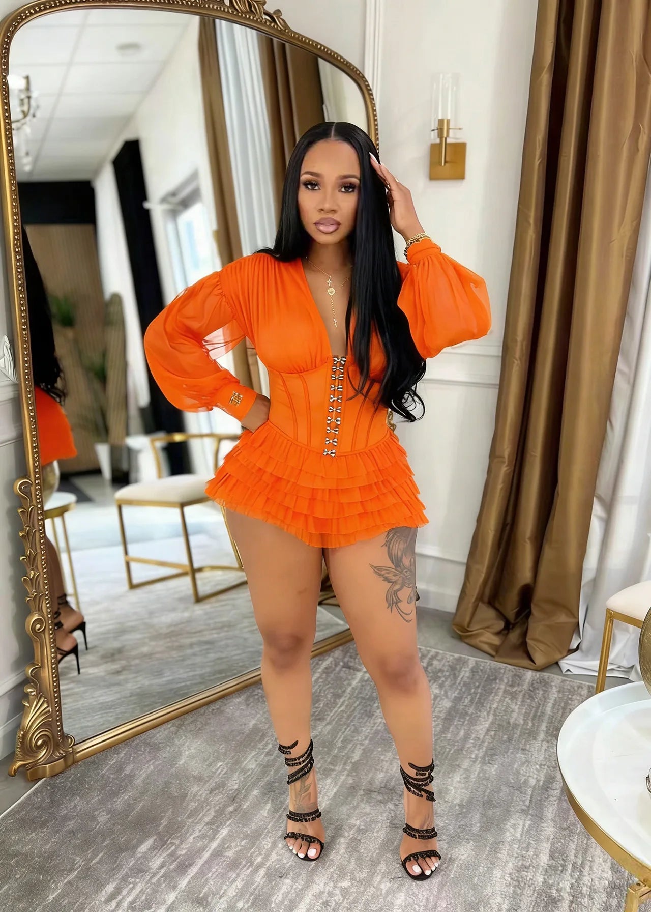 Ruffle Me Mesh Bodycon Romper