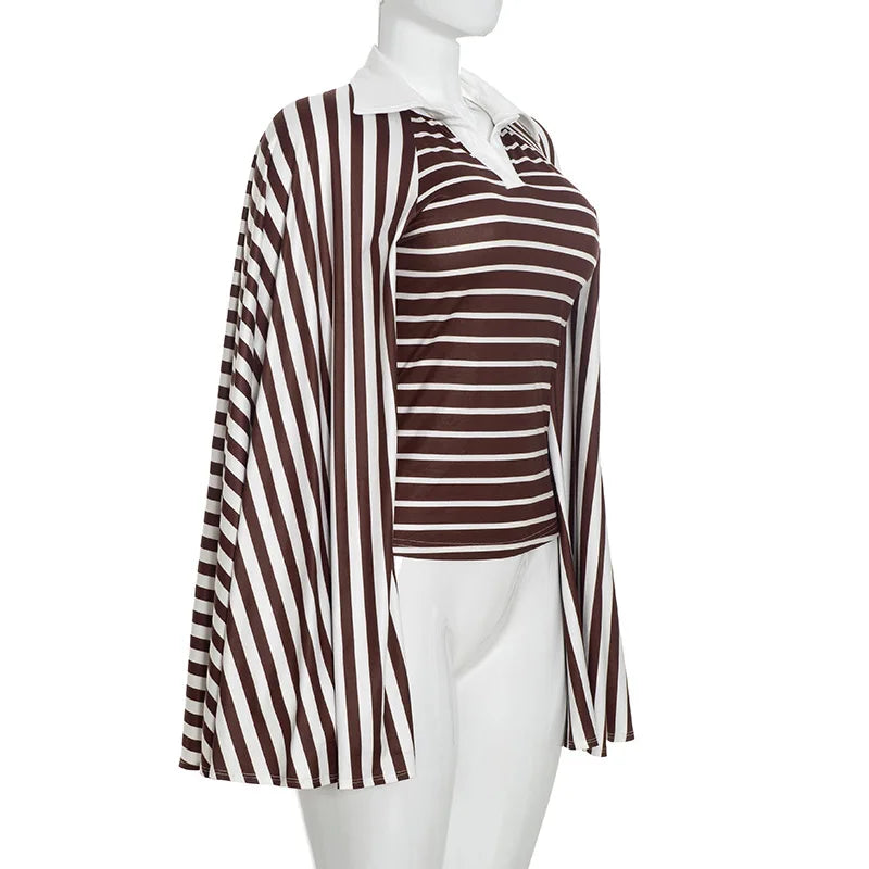 Striped Polo Neck Top