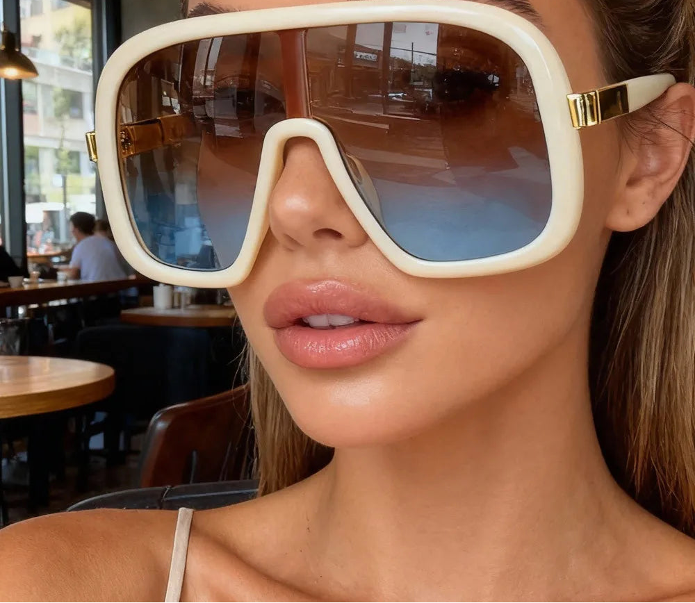 Vintage Big Frame Mask Gradient Sunglasses