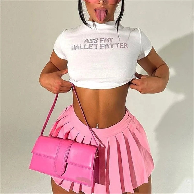 Rhinestone lettered printed T-shirt