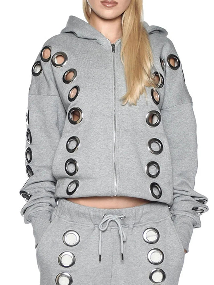 Metal Hooded Crop Hoodie