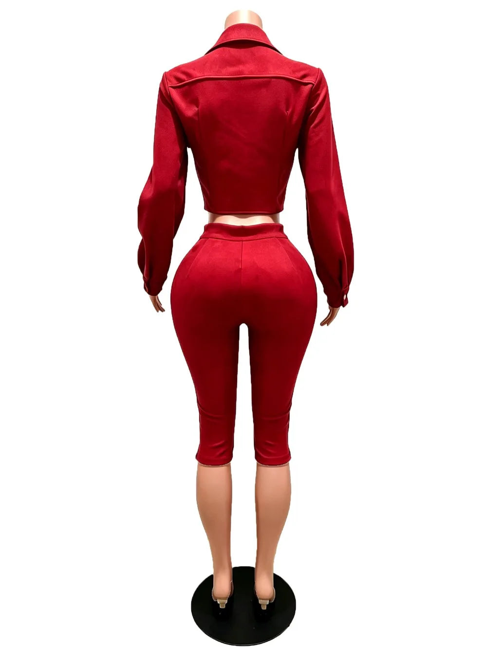 Suede Zip Crop Jacket and Capri Pants Set