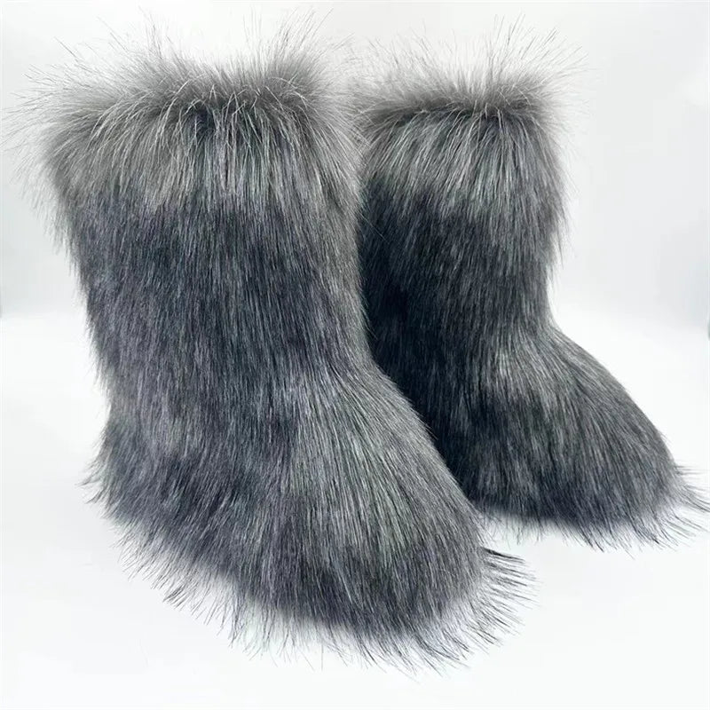 Fox Fur Snow Boots Headband and Handbag Set