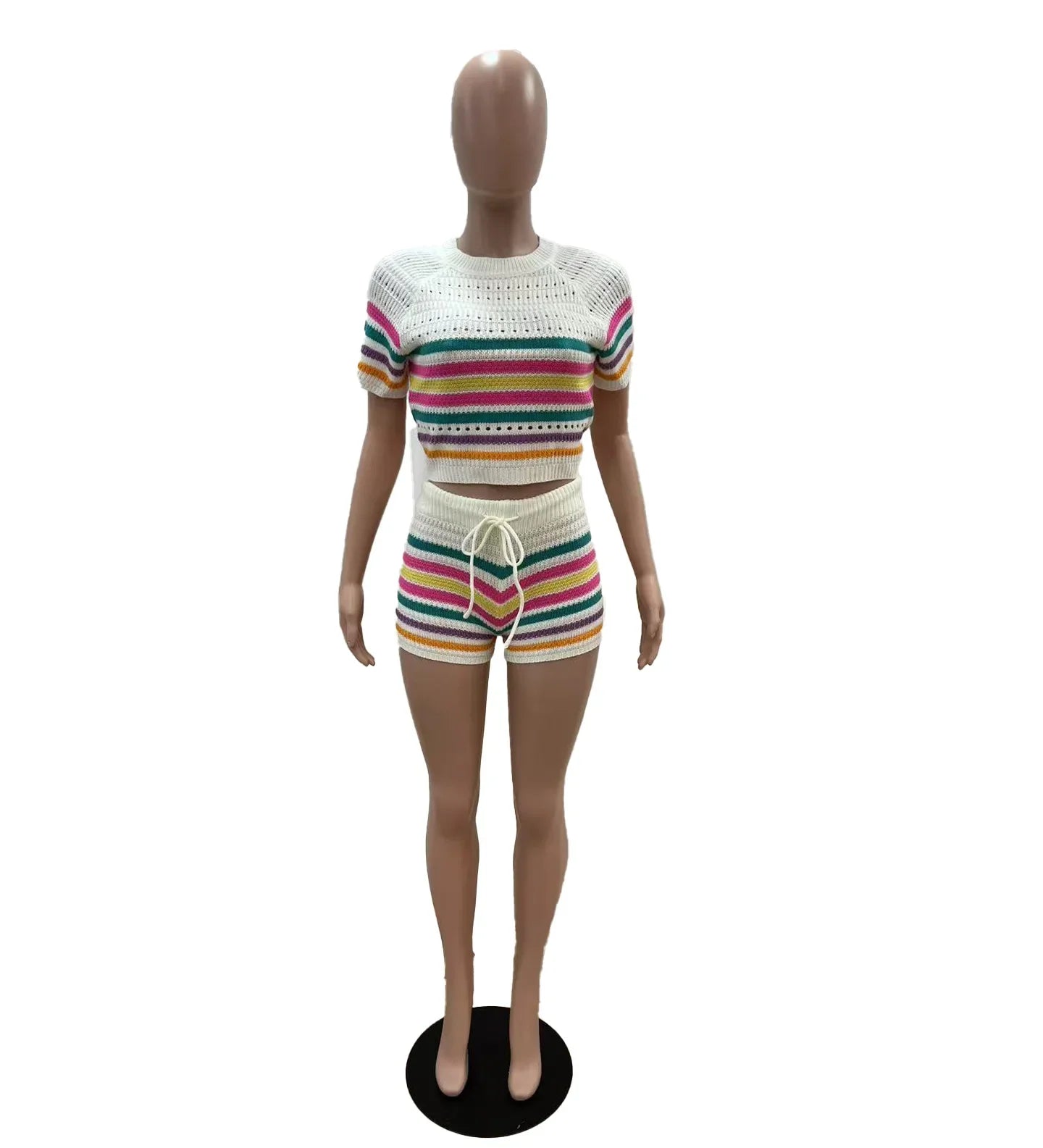 Cute Knit Striped Two-Piece Short Set