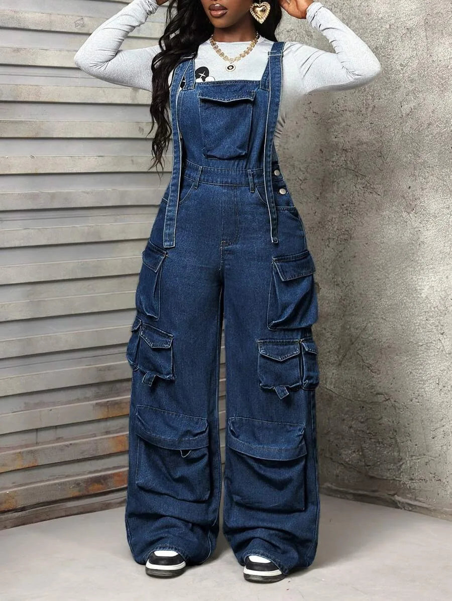 Denim Strap Loose Wide-leg Romper