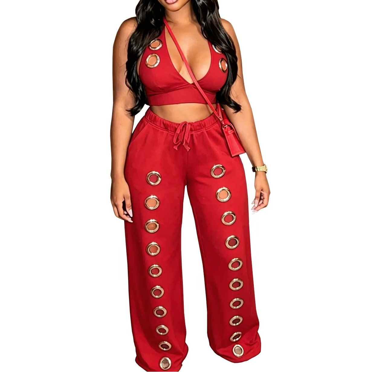 Hole Loose Pants Two-Piece Set