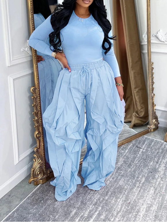 Ruffle Drawstring Pants Set