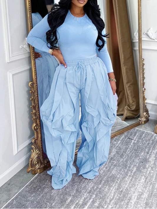 Ruffle Drawstring Pants Set