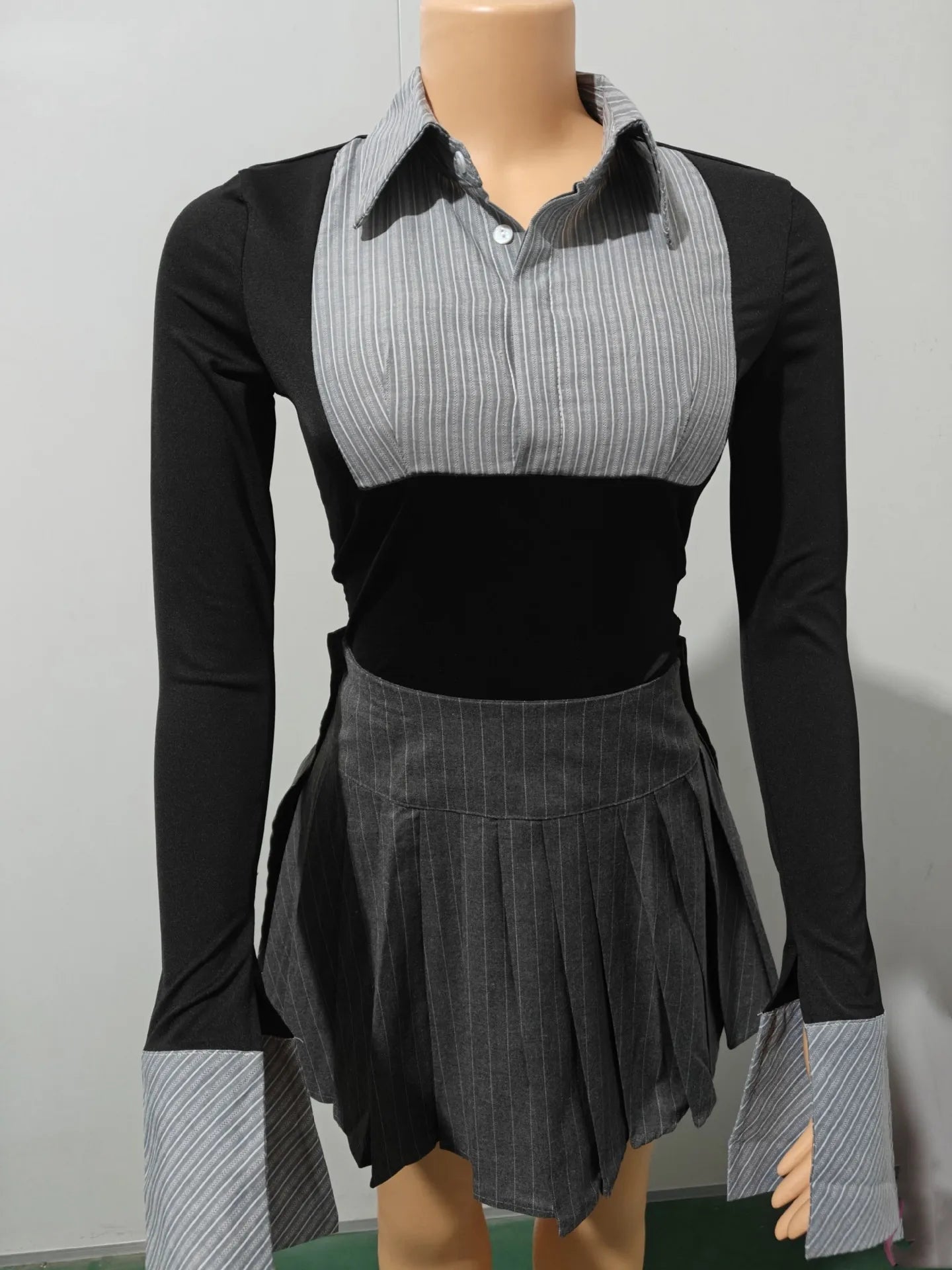 Pleated Mini Two-Piece Skirt Set.
