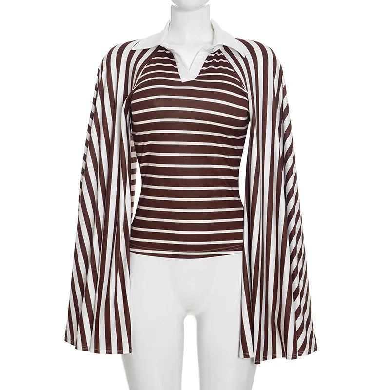 Striped Polo Neck Top