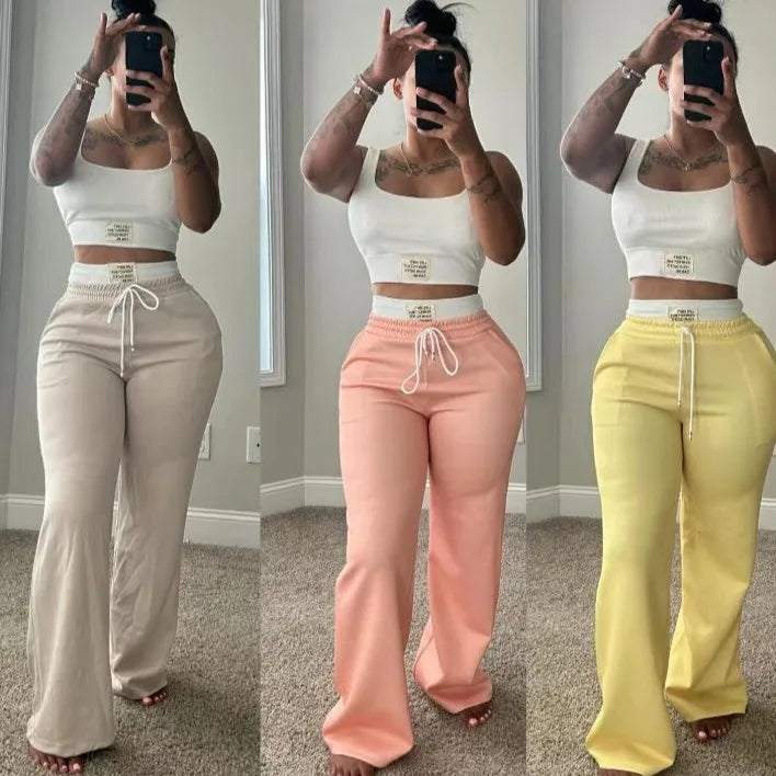 Solid Tank Top + Drawstring Pants Set.