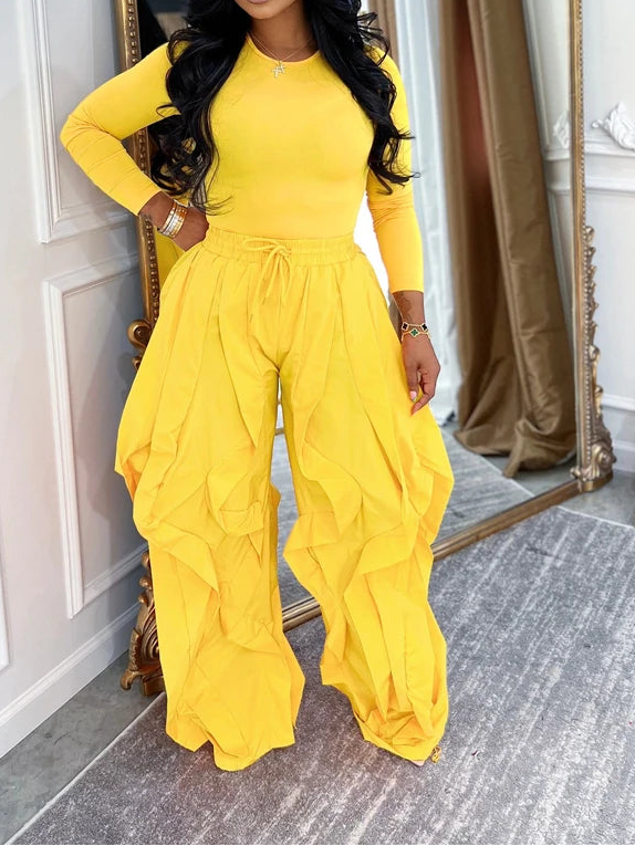 Ruffle Drawstring Pants Set